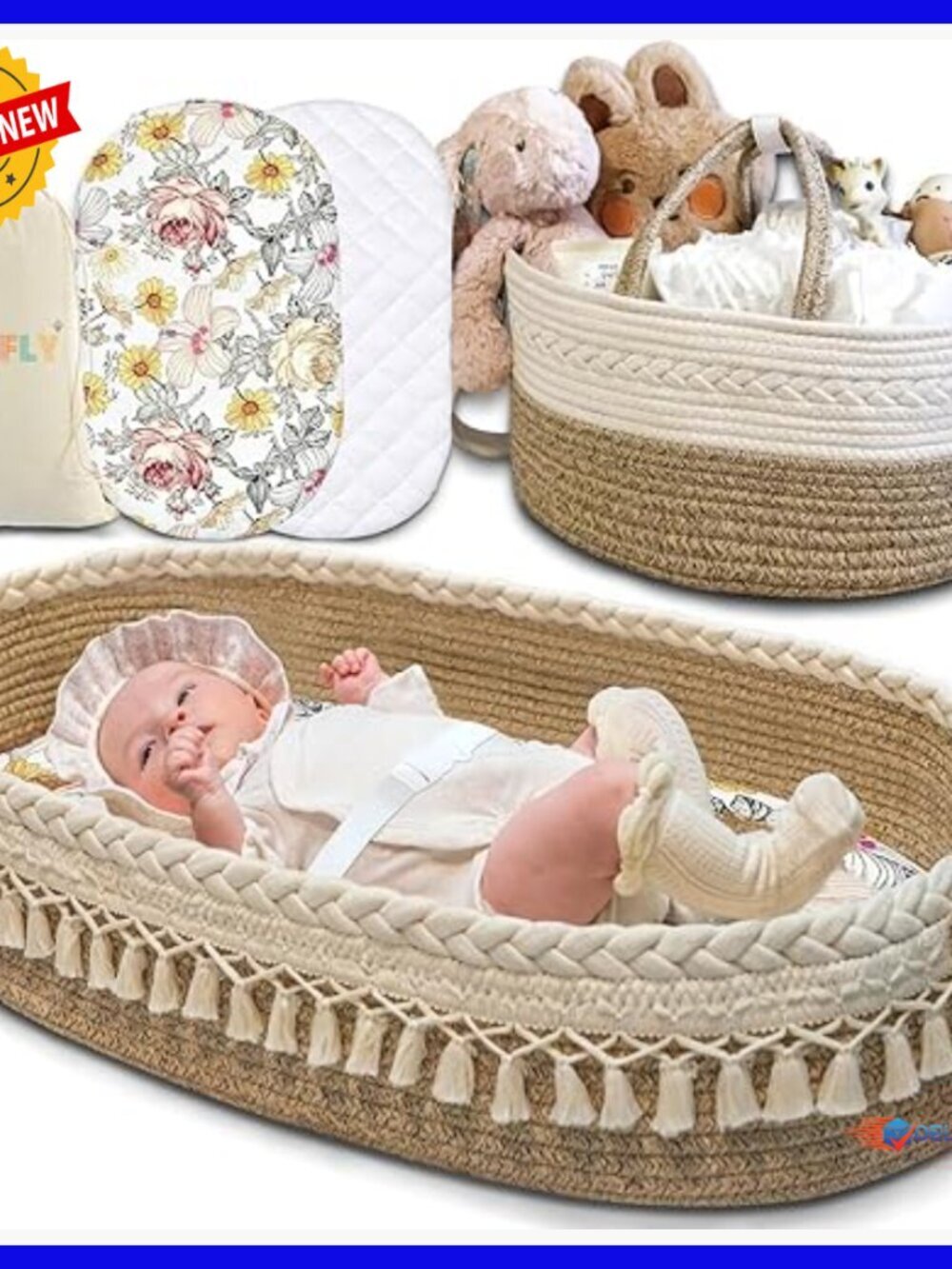 Handmade Cotton Baby Changing Basket Set with Diaper Caddy Organizer